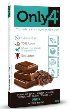 Chocolate Vegano com Nibs de Cacau Only Four