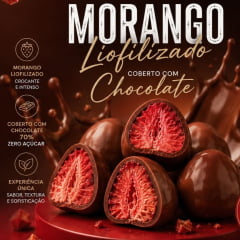MORANGO LIOFILIZADO COM COBERTURA DE CHOCOLATE 70% ZERO AÇÚCAR